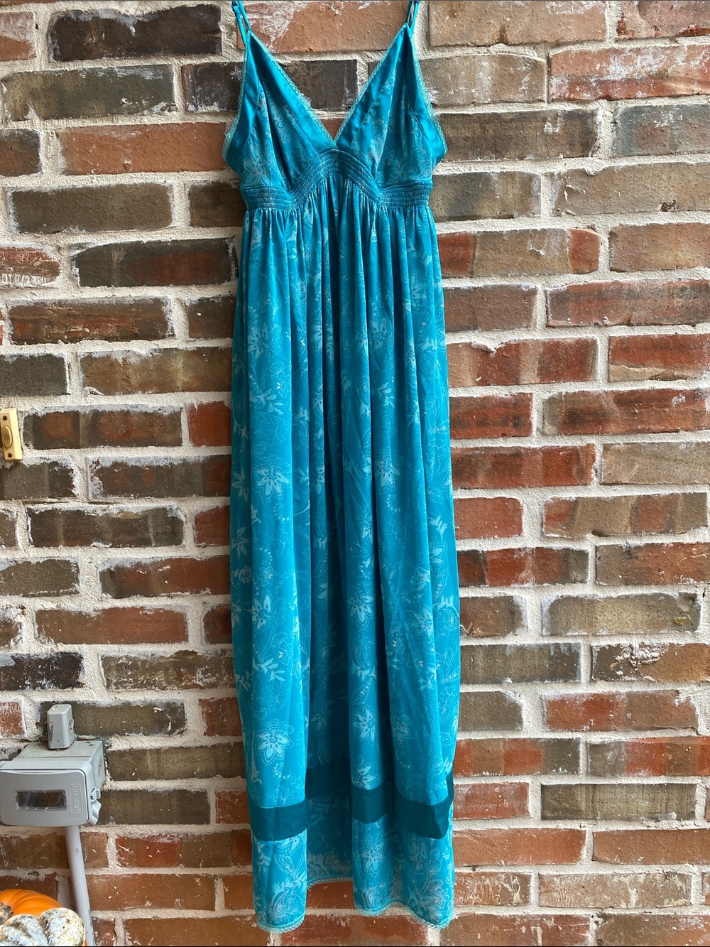 Victoria's Secret Angels Teal Floral Paisley Lace-Trim Maxi Slip